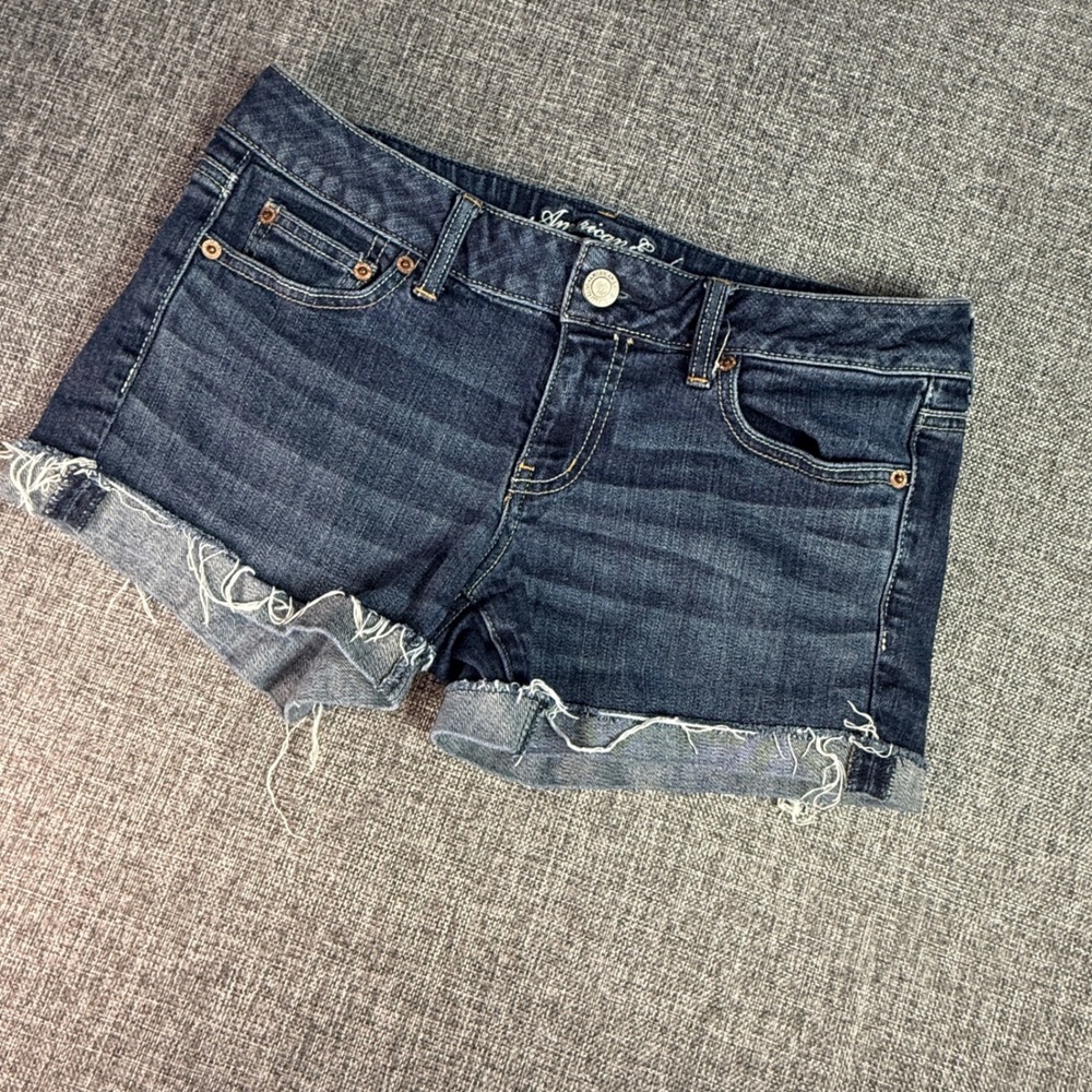 American Eagle Women Jean Shorts | Size 10 | Dark Blue Cut Off Denim Shorts